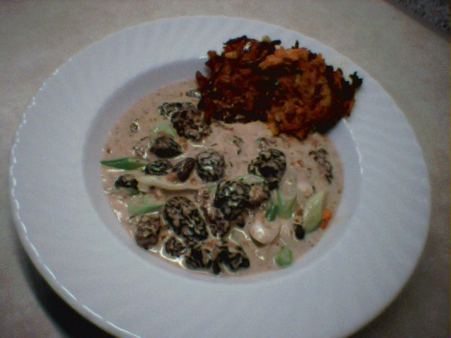 Morchelragout mit Kürbisrösti