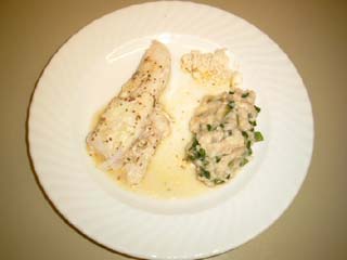 Brunnenkresse-Risotto mit Kabeljau