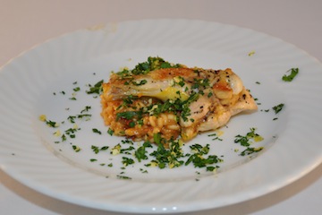 Maispoulardenbrust mit Gremolata auf Risotto