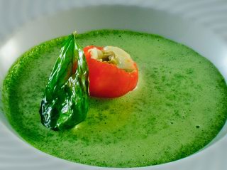 Basilikum-Schaumsuppe mit Tomate und Mozarella    

   
