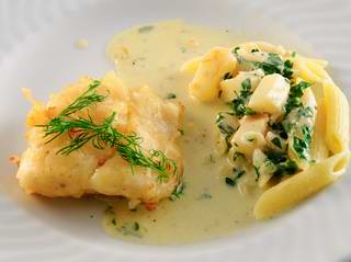 Penne mit knusprigem Kabeljau  

  

    
